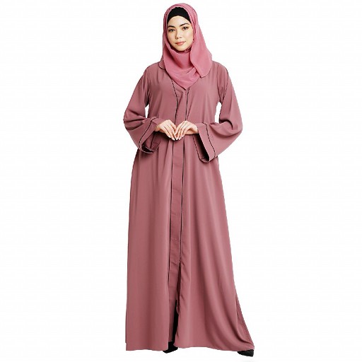 Front open abaya with piping work- Puce Pink